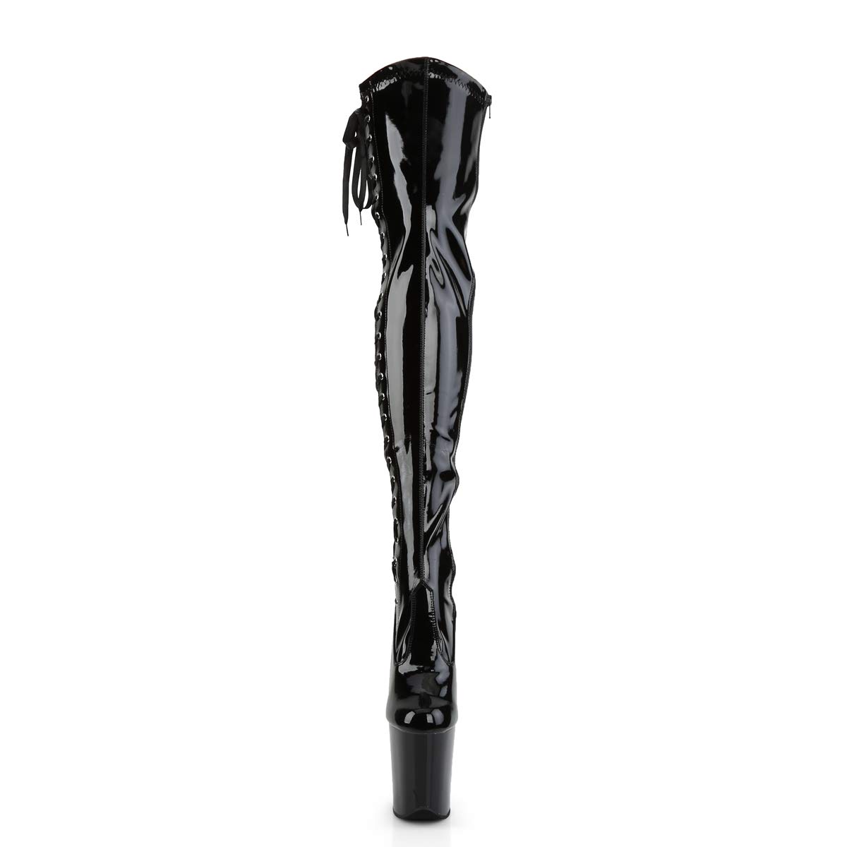 Flamenco-3050 sobre la rodilla botas altas con tacón de aguja, extremadamente alta meseta y la cinta de color negro brillante - Fetiche baile exótico - (UE