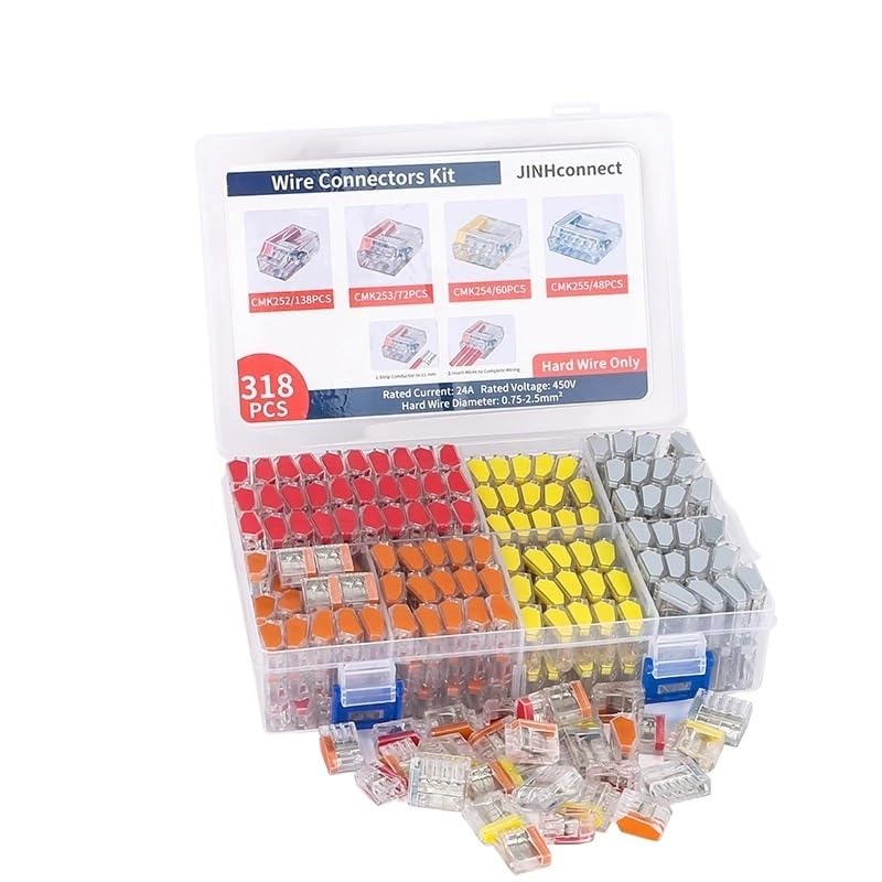 318 Pcs CMK25 Quick Push-in Wire Connectors Kit 2-5 Port Electrical Compact Terminal Block for 0.75-2.5mm² Wiring