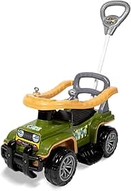 Carrinho de Passeio Infantil Militar com Empurrador, Design Off-Road, 4 Rodas Resistentes, Controle na Direção, Anel de Proteção, Buzina Divertida, Apoios de Pés Removíveis, Suporta até 30kg
