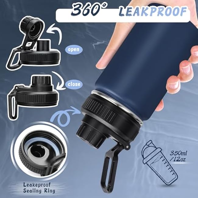 12oz Water Bottle Stainless Steel Metal Vacuum Insulated No Sweat, Sports Leakproof BPA free Lightweight Hot Cold Retention