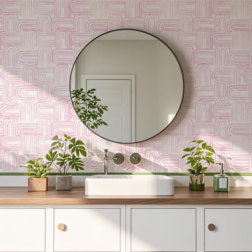 XiaoDeYouth Boho Peel and Stick Wallpaper Modern Light Pink Contact Paper 17.3"x 200" Self-Adhesive Removable Waterproof Geometric Wallpaper Vinyl Roll for Bathroom Bedroom Cabinets Décor by XiaoDeYouth - Used condition - Image 9