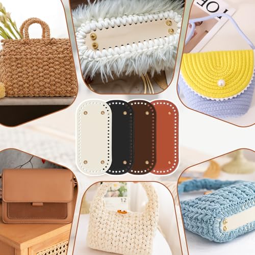 Dimeho 4+8 PCS Crochet Bag Bases with Braided Purse Handles, PU Leather Bag Bottom Oval Knitting Crochet Bottom Shaper Pads for Shoulder Bags Handbag Craft Making DIY