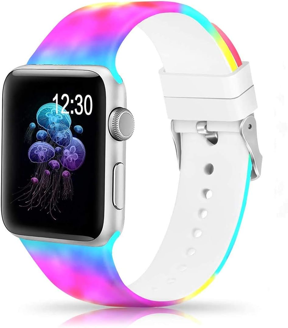 Sunnywoo Floral Bands Compatible with Apple Watch Band 38mm 40mm 41mm 42mm 44mm 45mm, Soft Silicone Fadeless Pattern Printed Replacement Sport Bands for iWacth Series SE 7 6 5 4 3 2 1 for Women Men