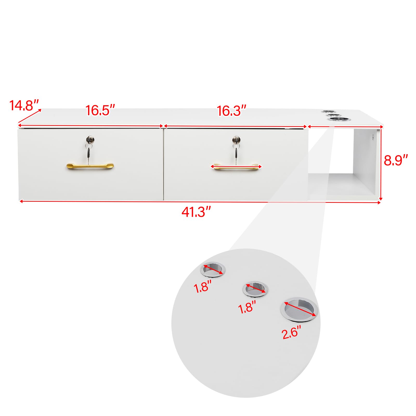 White Floating TV Shelf Under TV Stand Console Cabinet Floating Hanging Desk Home Office Furniture Floating Console Space-Saving Under TV Shelf for Bedroom, Living Room 41.34