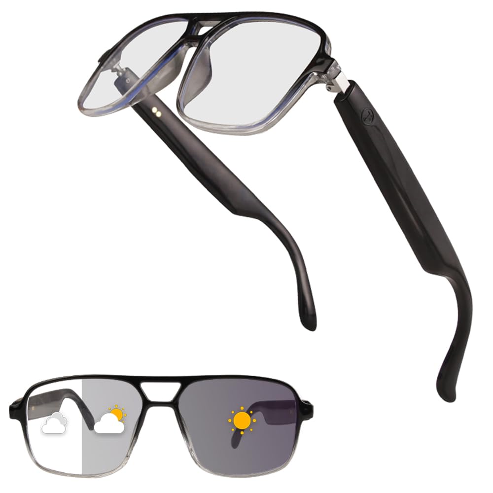 Smart Glasses Bluetooth Audio Glasses Sunglasses Blue Light Glasses for Men Women Color-Change UV Protection Dual Mic