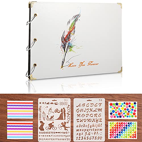 Álbum de fotos blanco para scrapbook ThxMadam, 27 x 19 cm, 60 páginas, libro de recuerdos para bodas, viajes y regalos (estilo Feather Pen) miniatura 1