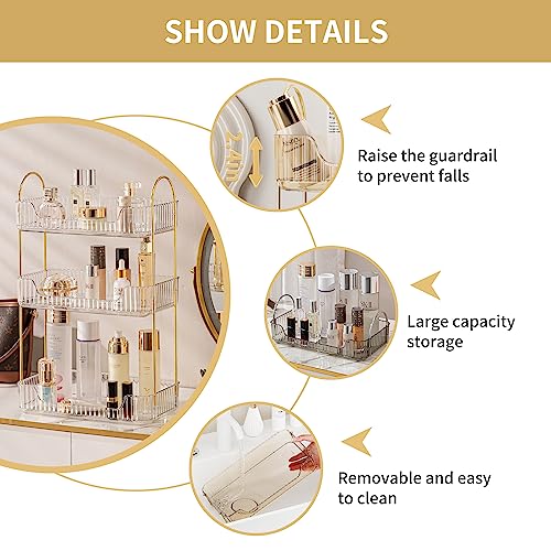 Image of Akinbas 3 Tier Bathroom Organizer Countertop Makeup Perfume Tray Skincare Organizer for Bathroom Dresser Vanity (White)