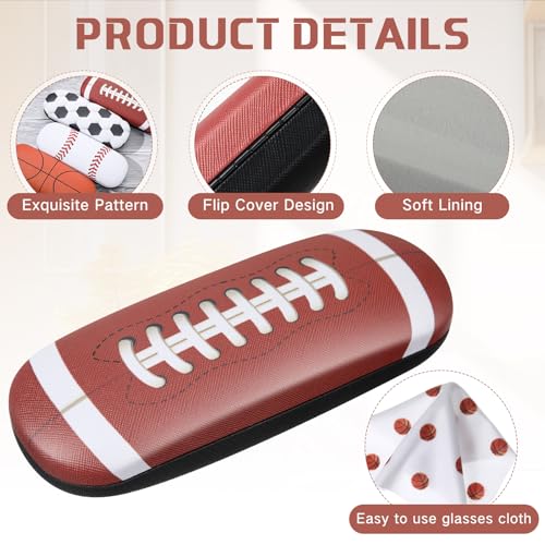 Image of 4 Pcs Hard Shell Eyeglass Case with Microfiber Cloth Ball Themed Kids Glasses Case Durable Small Sunglasses Holder Sports Eyewear Storage Box Protective Cover for Boys Girls Men Women