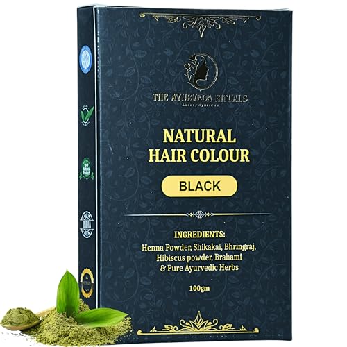 The Ayurveda Rituals - Natural Hair Colour Black For Women & Men | 100% Natural | Ammonia & PPD Free | Herbal Organic Hair Colour | Plant Based -Nature Henna Powder | No Harmful Chemicals | 9 Organic Ayurvedic Extracts Herbs-Nature Black Pack of 1 (100gm)