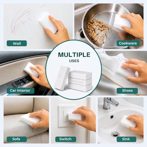 Image of Solitude Pack of 4 Magic Eraser Cleaning Sponges | Multi-Surface Melamine Foam for Kitchen, Bathroom, Walls, and Shoes