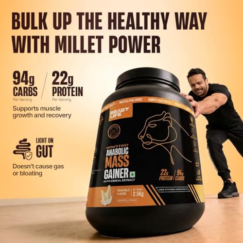 Image of BeastLife High Protein Mass /Weight Gainer | 2.5 KG | Malai Kulfi | NABL LAB Tested | For Muscle Gain & Fast Growth | Cereal-Based Formula, No Maltodextrin | India's #1 Cereal Based Bulk Gainer
