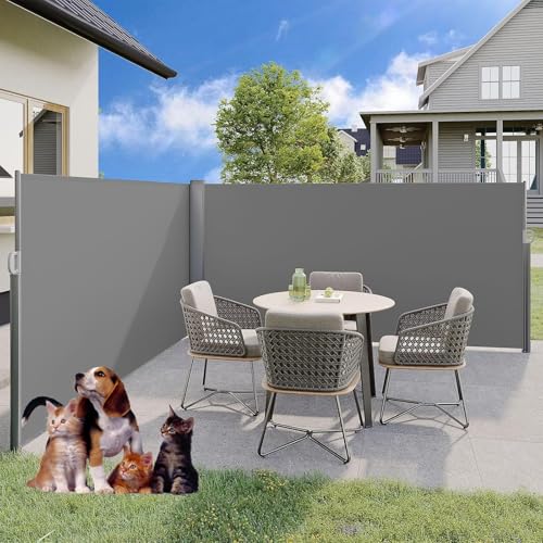 Toldo lateral retráctil, doble valla de privacidad, impermeable, resistente a los rayos UV, toldo de privacidad para patio, terraza de techo (1,5 x 6 m) (E,1,6 x 8 m)