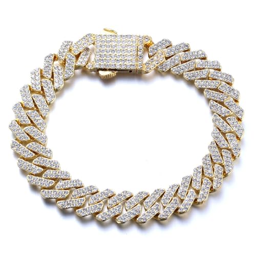 HALUKAKAH Chapado en 18k Oro Auténtico Plated Diamante Cubano Pulsera de Eslabones Para Hombre - Más De 300 Diamantes de Laboratorio - Ancho 12mm Largo 20cm - con Caja de Regalo