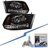 PERDE Black Housing Halogen Projector Headlights with Performance Lens LED DRL Compatible with Ram 1500 2500 3500 2013-202 Includes Left and Right Side Headlamps Comes With Low Beam Bulb Upgrade