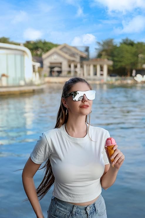 FEISEDY Trendy Rimless Mirrored One Piece Lens Sunglasses Reflective Sun Glasses B4114 - Image 3