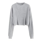 ZAFUL Damen Langarm Pullover Grau-C M