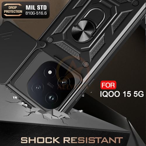 Image of Armor Bumper Back Cover Case for IQOO 15 5G Rotating Camera Cover, Ring Holder & Kickstand | Heavy Duty & 360 Degree Protection IQOO 15 5G Back Cover (Black)