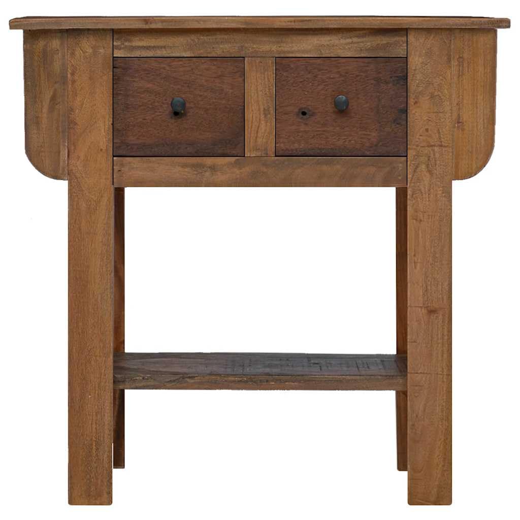 Générique Drewniana konsola stołowa 80x35x80 cm 2 szuflady | Materiał lite drewno melange, regał do przechowywania, unikalny styl vintage, losowy kolor