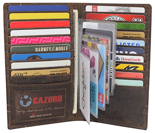 RFID Blocking Mens Genuine Vintage Leather Bifold Long Wallet (Logo Brown)3