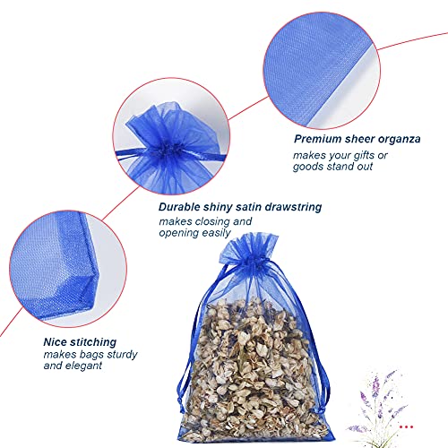Image of HRX Package Royal Blue Organza Bags 100pcs, 4 x 6 inch Mesh Drawstring Gift Bags Jewelry Pouches Small Sachet for Christmas Candy Party Favor