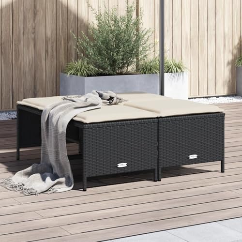 Xichuzi Taburetes de jardín con Cojines 4 uds ratán sintético Negro, Mueble Exterior, Terraza Taburete, Taburete Exterior, Taburete Alto, Mueble Bar - 368362