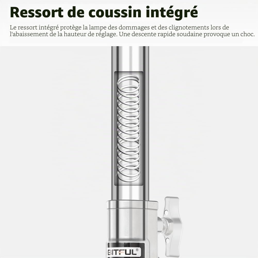 AMBITFUL Support en Forme de C Robuste en Acier Inoxydable avec Perche – Hauteur maximale 320 cm – Support d'éclairage de Photographie avec Bras de Maintien de 128 cm, 2 têtes de préhension