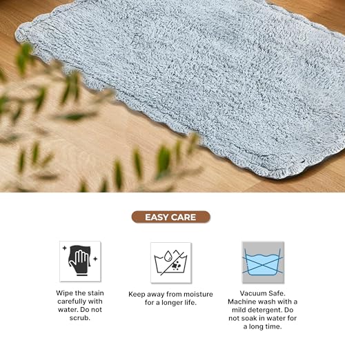 Habere India-All the Cultures Fabricating India - Crochet Bath Mat, Super Absorbent 100% Cotton & Quick Dry Bath Rug for Bathroom Floor Mats (Grey_Rectangular - 60 x 40 CM)