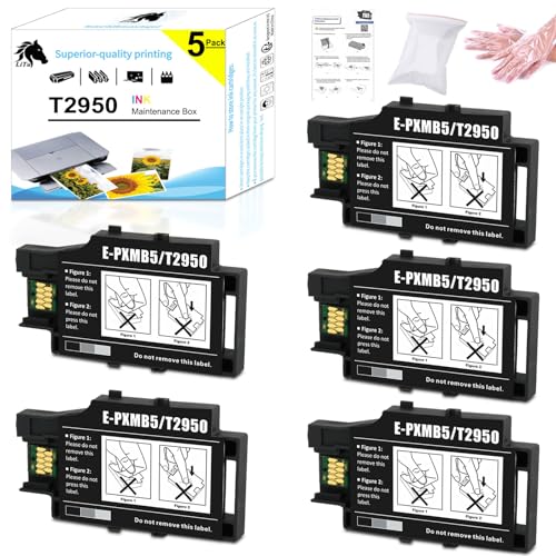 LiTuhorse Paquete de 5 cajas de mantenimiento de tinta WF-110, remanufacturadas T295000 T2950 para impresora de inyección de tinta móvil inalámbrica WF-100 WF-110 EC-C110