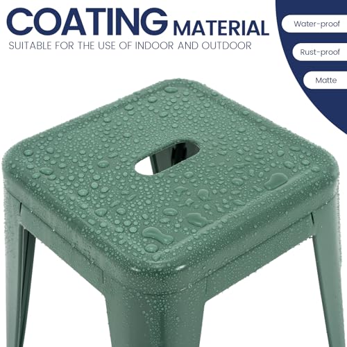 Image of Brage Living 18 Inch Industrial Metal Stools Set of 4, Stackable Classroom Stools, Backless Metal Dining Chairs for Indoor Outdoor, Kitchen Short (Dark Green)