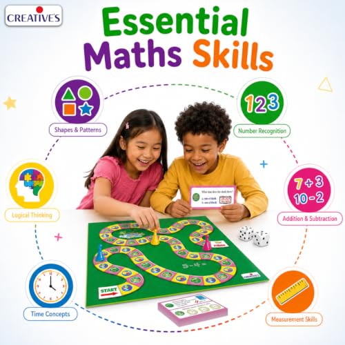 Image of Creative's Math Safari Part-1, Maths Quiz Board Games,180 Question Answer Cards 720 Questions, Shapes Numbers Addition Subtraction Measurement Time, Educational Gift STEM Toy Ages 7 & Up