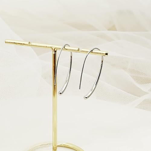 Miniatura 4 de Handmade Pull Through Earrings 925 Sterling Silver Earrings Hypoallergenic Open Hoops Drop Dangle Threader Earrings for Women Trendy Fashion