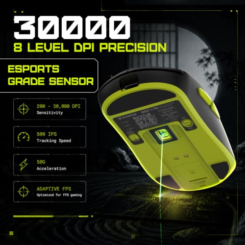 Image of EvoFox Ghost X Pro Tri-Mode Wireless Gaming Mouse with RGB Charging Dock, 54g Ultra-Lightweight, 30,000 DPI Instant S312 Sensor, 8000Hz Polling, 100M Huano Switches, Dual Bluetooth, 2.4GHz, Wired