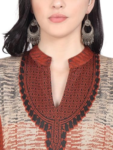 Image of Rosary Women's Winter Woolen Kurti Jacquard Straight Fit Ethnic Wear with 2 Side Pockets