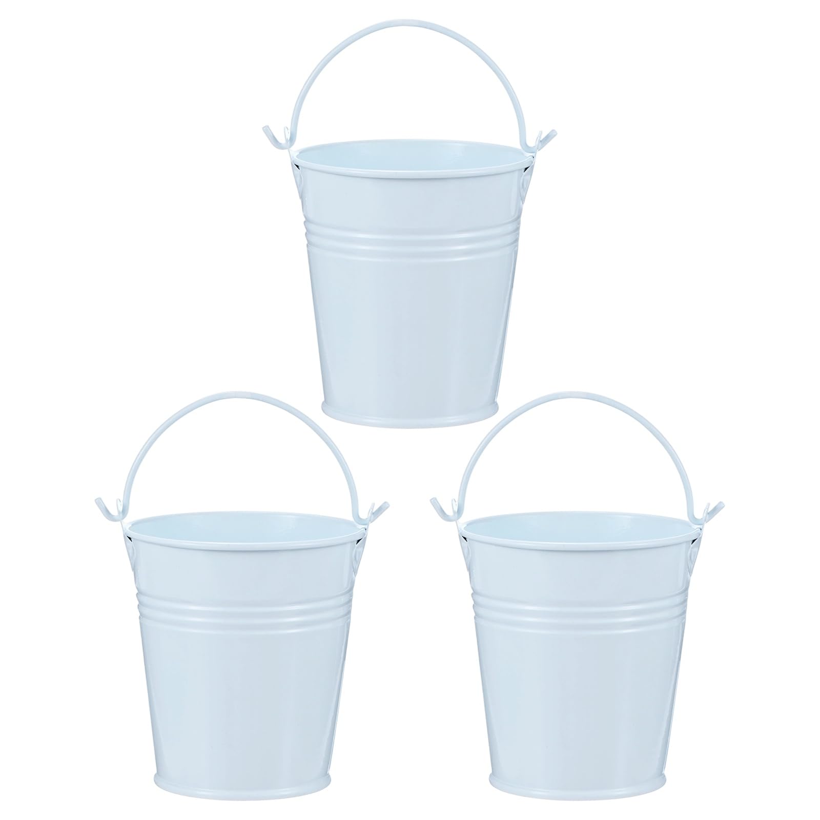 M METERXITY 3-Pack Small Metal Bucket with Handle, 3.1 x 3.3 Inch Iron Mini Buckets for Farmhouse Flower/Garden Planters/Decorative Table Centerpieces [Milky]