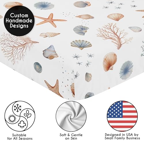 Image of Sweet Jojo Designs Fitted Baby Crib Sheets (Ocean Seashells) for Boys or Girls, Infant Nursery, Toddler Room - Standard Size (Nautical, Watercolor, Starfish, Coastal, Sea Shell, Aquatic Nature, Taupe)