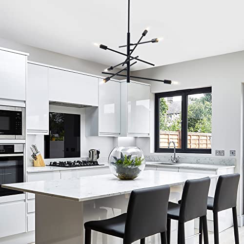 VILUXY Modern Chandelier Lighting Fixture Matt Black Finish Mid-Century Pendant Lighting for Dining Room Bedroom Kitchen Living Room 6-Light - Image 5