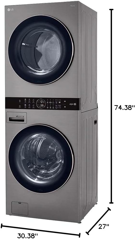 LG WashTower Stacked Smart Laundry Center 4.5 Cu.Ft. Front Load Washer & 7.4 Cu.Ft. Gas Dryer in Graphite Steel WKG101HVA