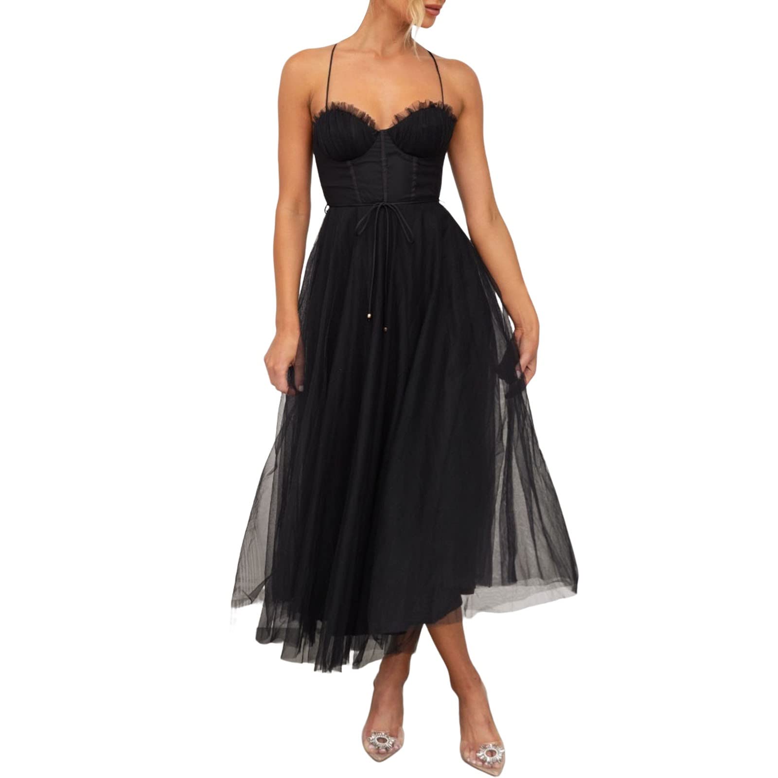 Jupe Femme Longue Robe Femme Artistique Balcon Ligne Dîner Silhouette Midi Polyester Souple Col En V Minimaliste Élégant Longueur Polyvalente Porté Facile Quotidien Couleur Variante Taille STANDARD