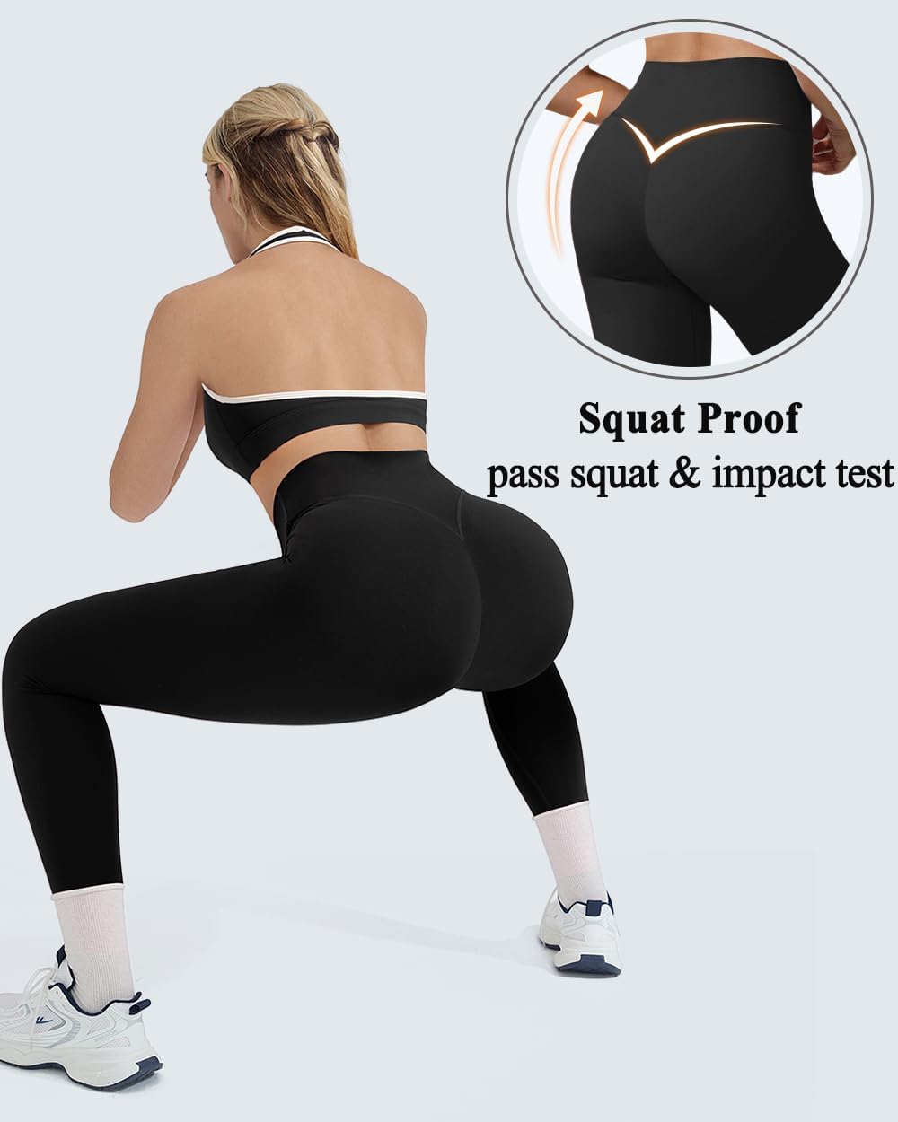OMKAGI 2 Piece Workout Sets for Women Halter Sports Bras Gym Sets Booty Leggings Outfits - Image 4