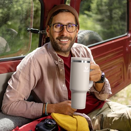 Image of Drinking Bottle with Straw, 1.2 L Thermal Mug with Handle, Leak-Proof