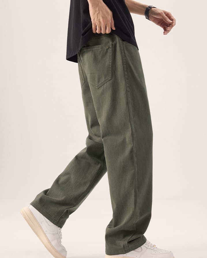 Men's Summer Casual Solid Color Button Zipper Placket Cotton Elastic Waist Wide Leg Jeans2