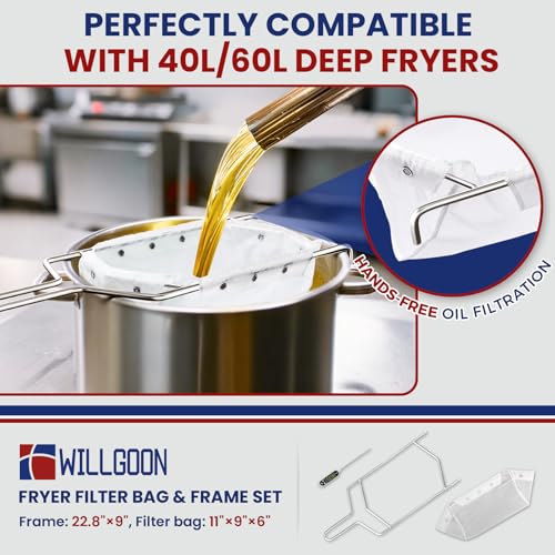 Image of Upgraded Fryer Filter Bag & Frame Set, Reusable Oil Strainer Compatible with 40L /60L Deep Fryers, Fine Mesh to Capture Crumbs, Durable for Home & Commercial Use, with 1 Professional Food Thermometer