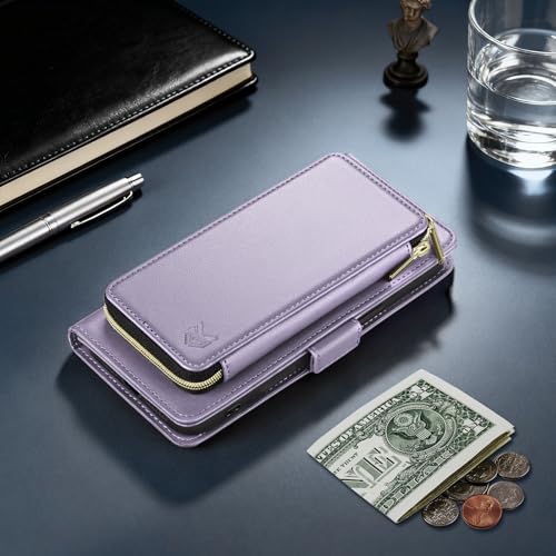 DJBEAR for iPhone 17 Pro Max 6.9" Wallet Case for Men & Women, All-in-One Flip Folio Cover with 9 Card Slots, Zipper Pocket, Detachable Wrist Strap, Full Body Protection for Apple17ProMax Lilac Purple by DJBEAR - Used condition - Image 4