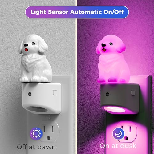 Image of L LOHAS LED Night Light for Kids,3D Cute Puppy Night Lights,Golden Retriever with Dusk to Dawn Sensor, RGB+Soft White 3000K,Dog Night Light,Birthday Gift Nightlight for Kids, Room Decor,2Pack