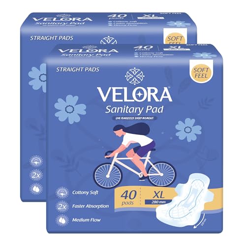 Image of Velora Soft Feel & Rash Free XL 80 Pads Combo with Wider Back for Extra Coverage |Quick Absorption| Medium Flow Straight Sanitary Pads for Women & Girl (40 Pads Each-280MM)