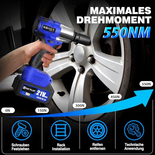 21 V borstelloze accu-slagschroevendraaier, 3-in-1 elektrische moersleutel, 3400 tpm met 12 bits voor het boren en losmaken van schroeven, 450 N.M met Trigger ledlicht, 6000 mAh krachtige batterij - Afbeelding 3