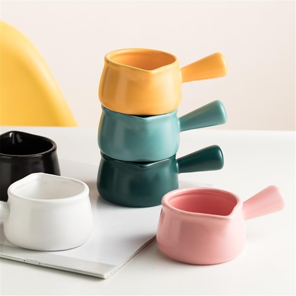 Gravy Boat Small Milk Cup Coffee Utensil with Handle Ceramic Household Sauce Dish Gravy Boat Gravy Jug(Pink)