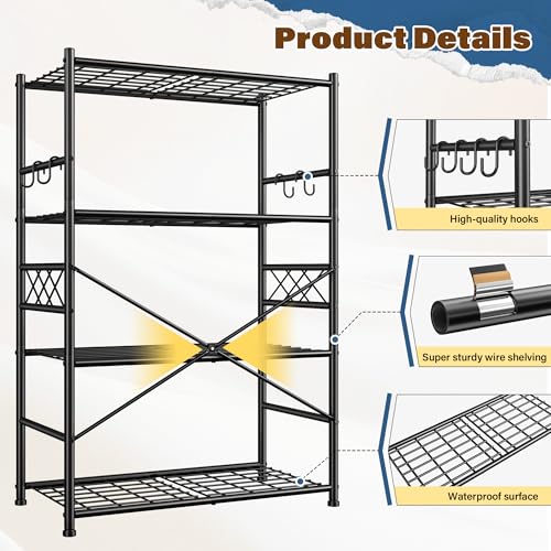 Image of DurayLoly Storage Shelves 4-Tier Large Capacity Metal Shelving with Hooks, Heavy Duty Garage Shelving Unit with Leveling Feet, Stable Metal Shelves for Pantry, Kitchen and Closet,36 inch W x 12 inch D x 60 inch H