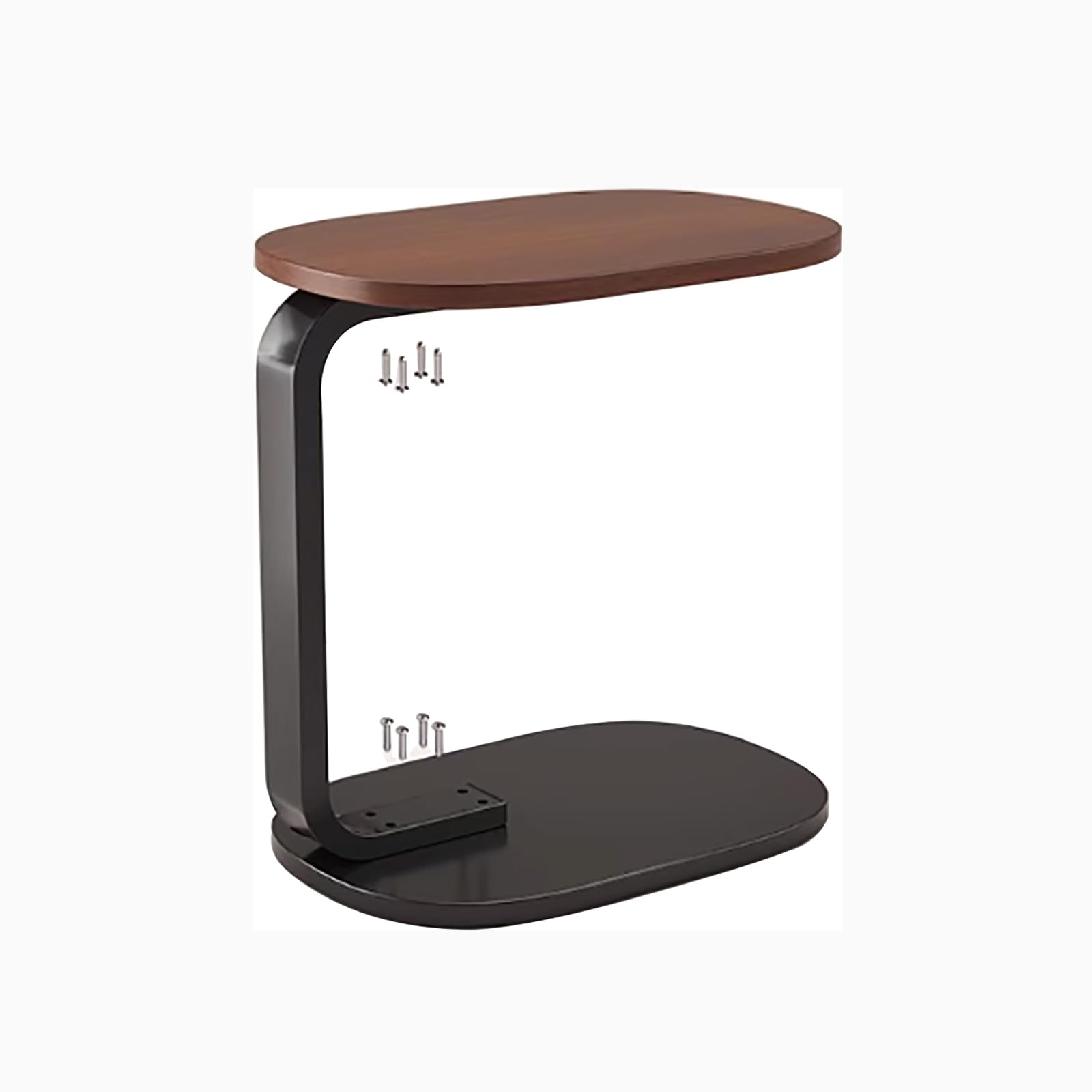 Mesa auxiliar en C con base deslizante robusta y tablero marrón para salón
