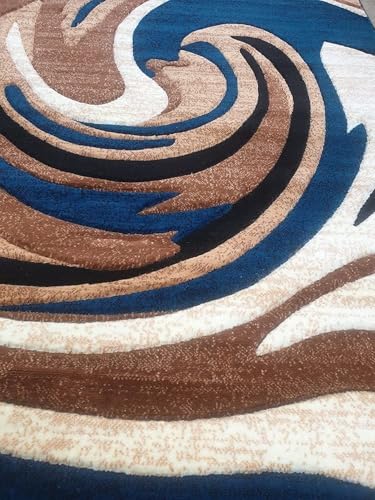 Image of Soft Premium Blue Carpet 5x7 ft Rectangular Washable, Anti-Skid, Fade-Resistant Acrylic Rug for Living Room, Hall, Bedroom, Modern Decor